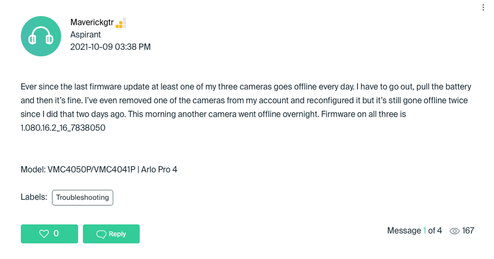 Arlo pro 2 camera keeps going offline 2025