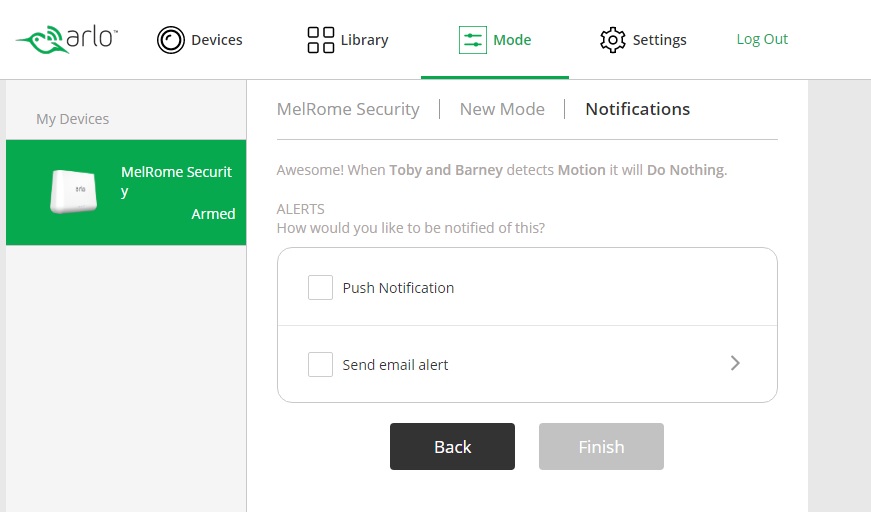 Solved How can I shut off motion detection for 1 camera? Arlo Community