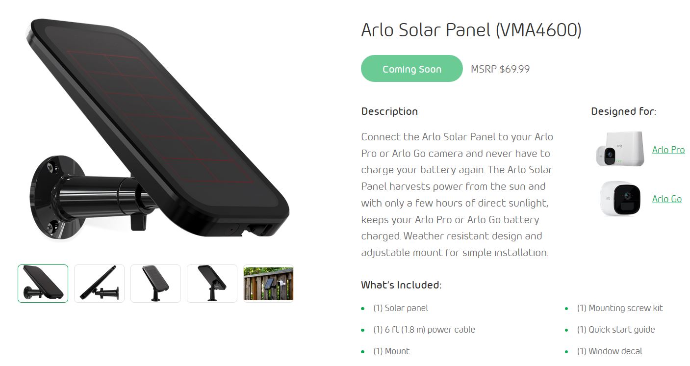 arlo pro 2 solar charger