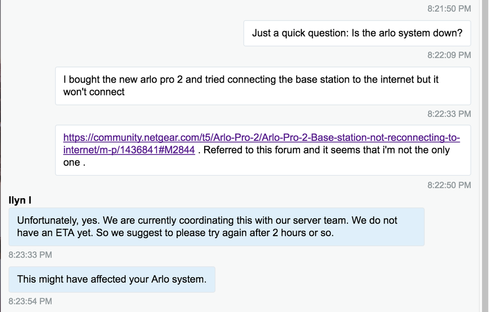 arlo base not connecting to internet