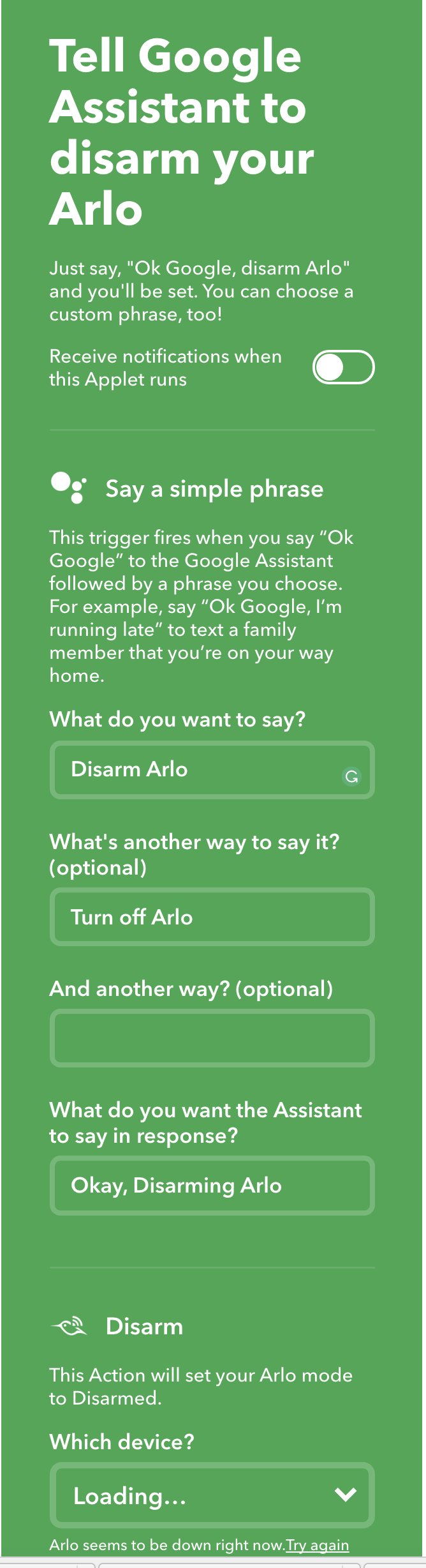 arm arlo with google assistant