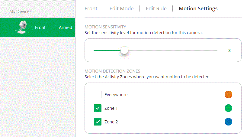 Arlo motion detection store zone