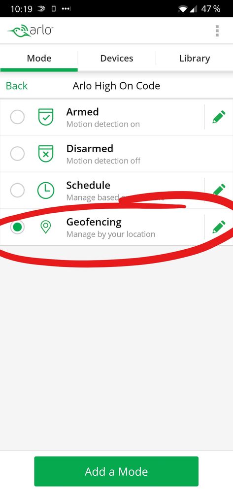 Geofencing mode