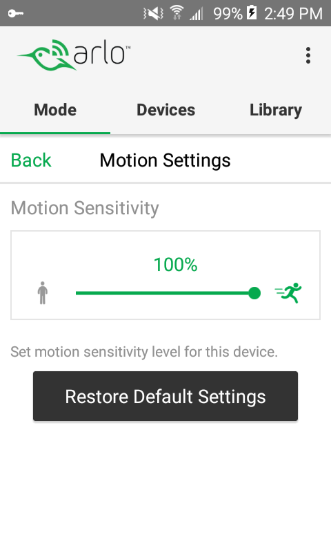 arlo camera motion detection sensitivity