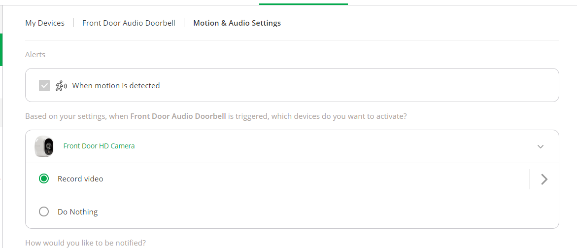 arlo doorbell settings