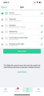 Arlo app settings