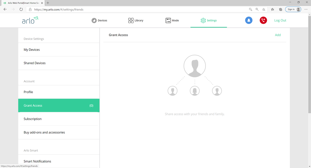 No Grant access tab Arlo Community