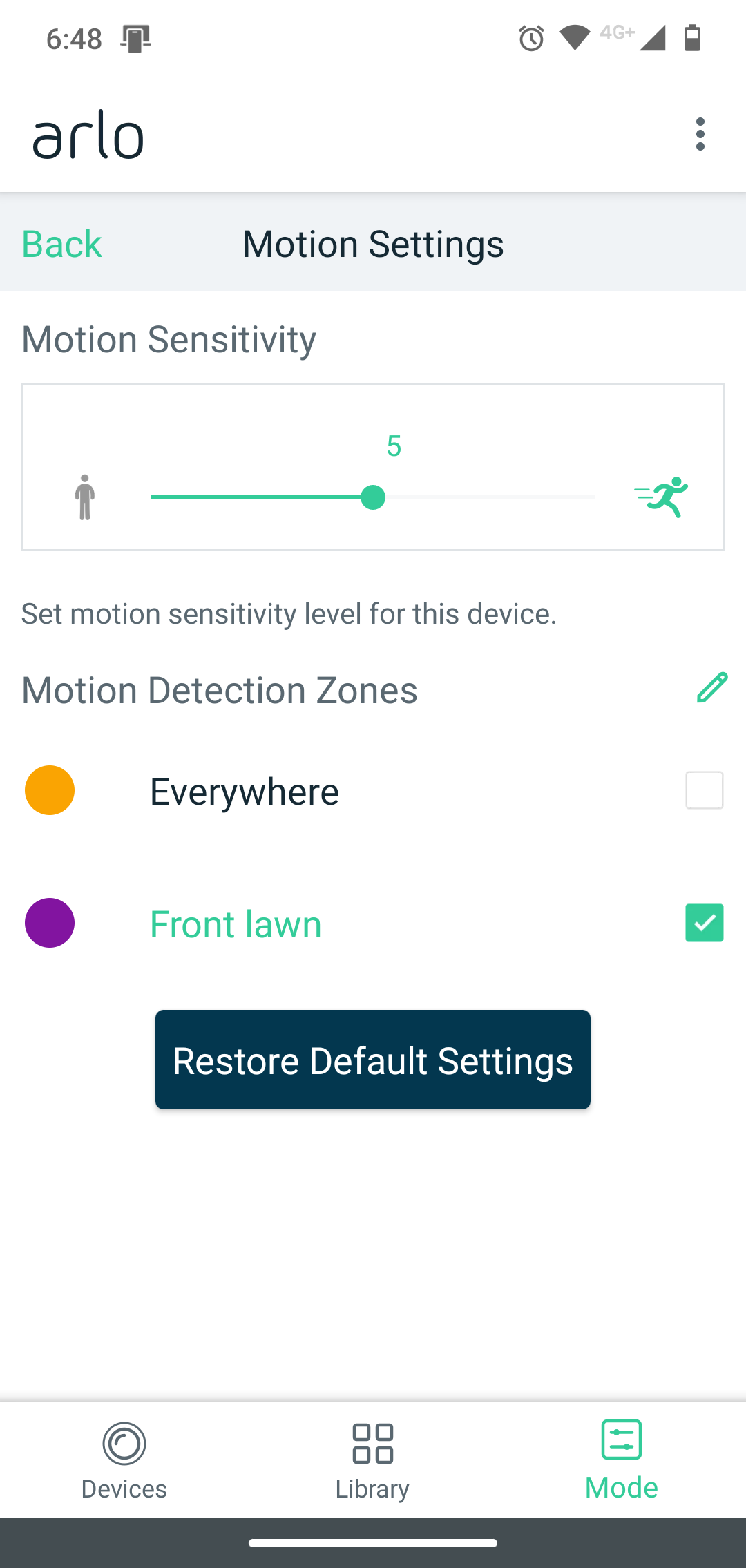 Arlo set motion store sensitivity