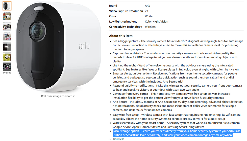 Arlo pro local storage only discount