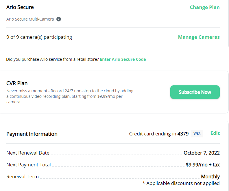 Arlo sales monthly charges