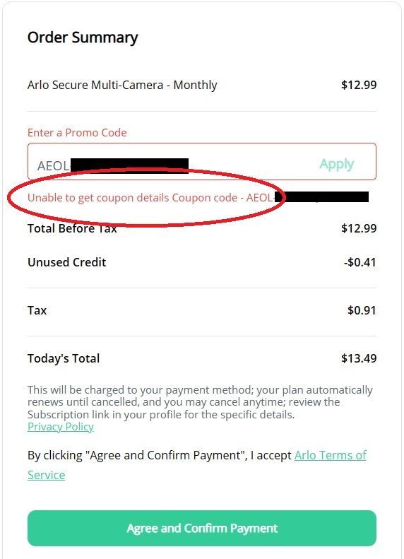 Arlo not accepting their own EOL discount codes? Arlo Community