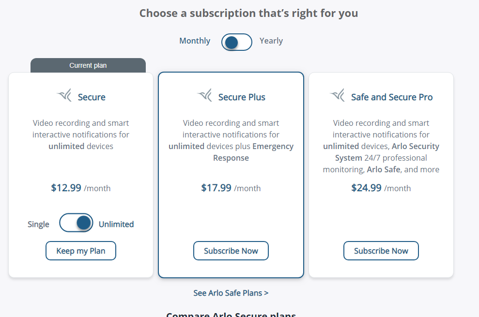 Arlo 2024 monthly fee