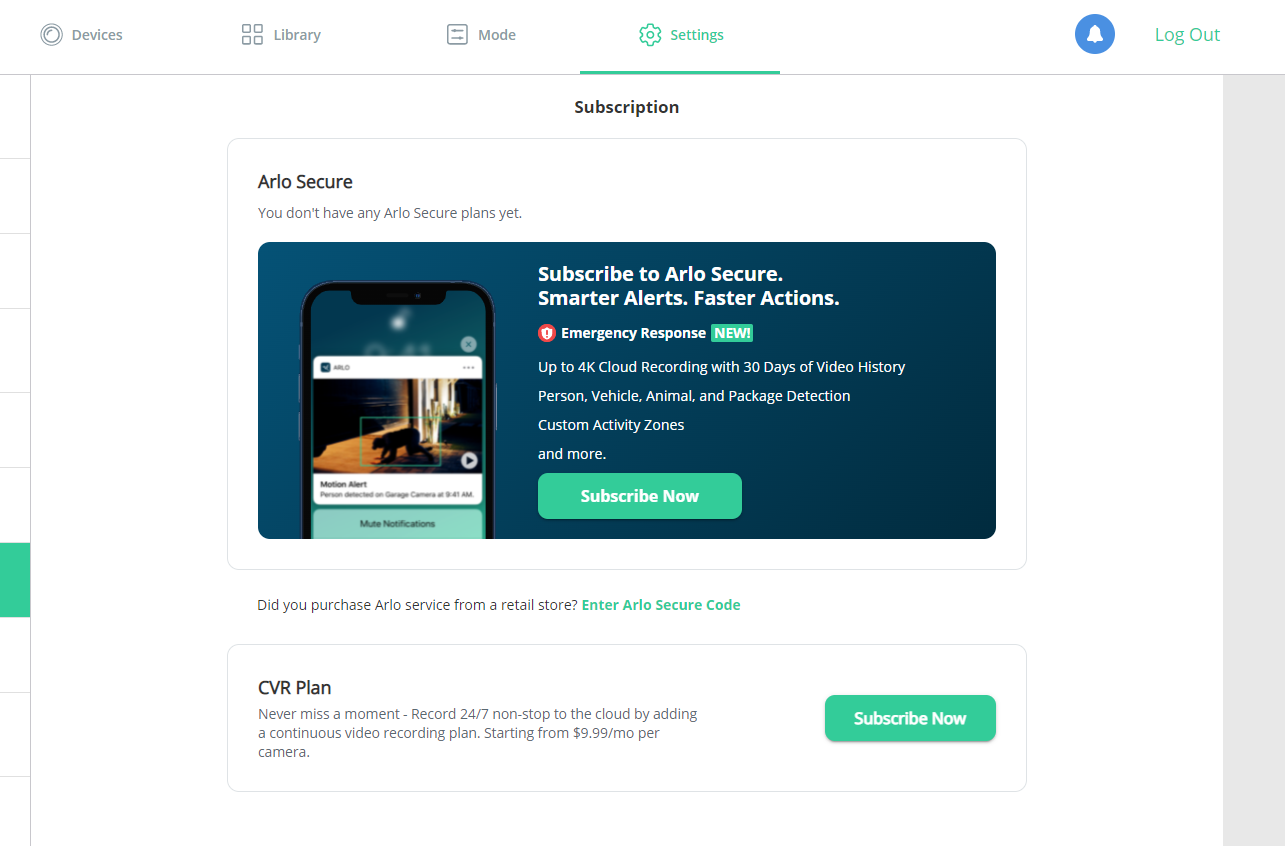 Arlo best sale cvr subscription