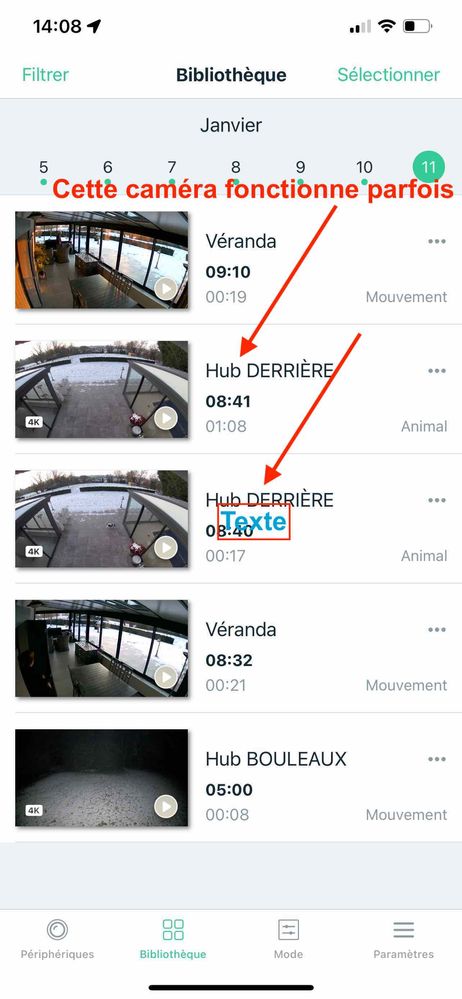 Caméra Hub DERRIERE pourtant OK